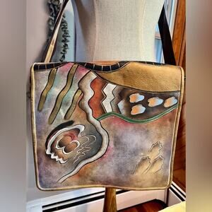 Anuschka Hand painted Leather Messenger Bag NWT